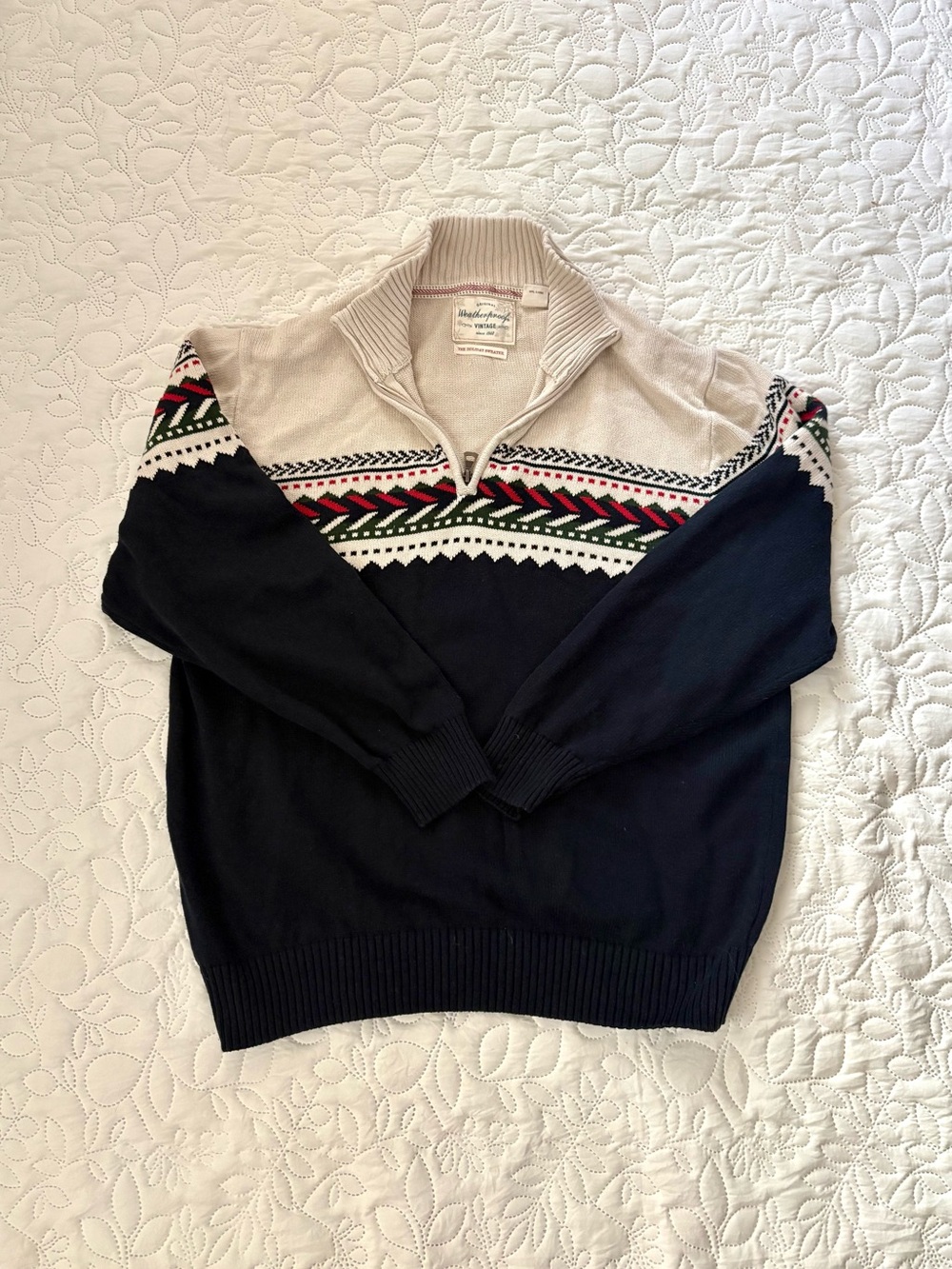 Weatherproof Vintage Fair Isle Holiday Quarter Zip Sweater XL